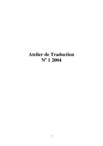 Atelier de Traduction No 1 2004 - Facultatea de Litere și Științe ale ...