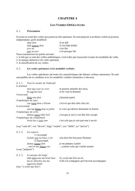 LE SYSTEM VERBAL DU WOLOF Par Eric Church - Paul-Timothy