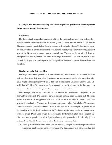 I. Analyse und Zusammenfassung der Forschungen zum gewählten ...