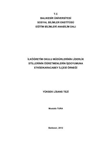 tc balıkesir üniversitesi sosyal bilimler enstitüsü eğitim bilimleri ...