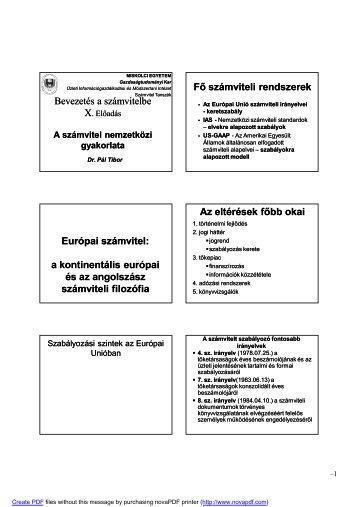 A számvitel nemzetközi gyakorlata - Gazdaságtudományi kar