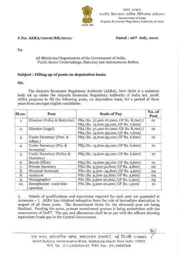 Filling up of posts on deputation basis - AERA