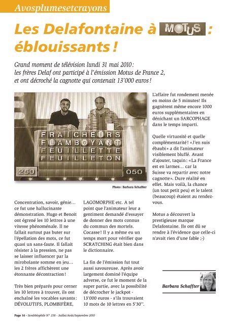 s c RabblOP H ile - Fédération Suisse de Scrabble