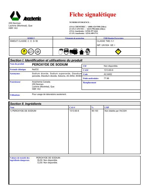 1324 SODIUM PEROXIDE (French) ANACHEMIA MSDS Canada/4 ...