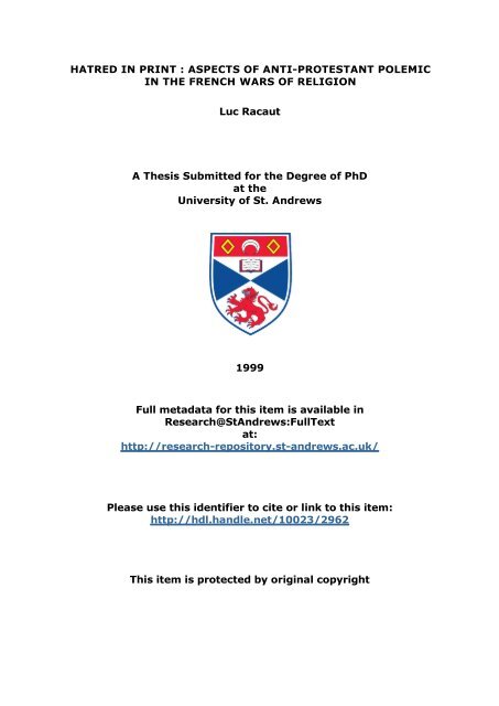 Luc Racaut Phd Thesis University Of St Andrews