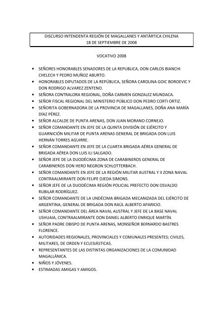 discurso intendenta región de magallanes y antártica chilena 18 de ...