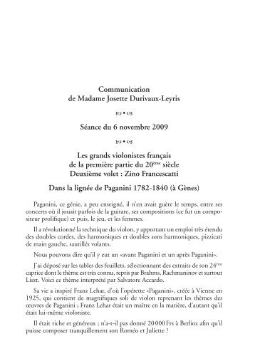 Communication de Madame Josette Durivaux-Leyris Séance du 6 ...