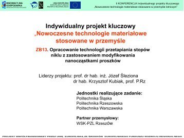 Opracowanie technologii przetapiania stopów niklu z ... - AeroNet