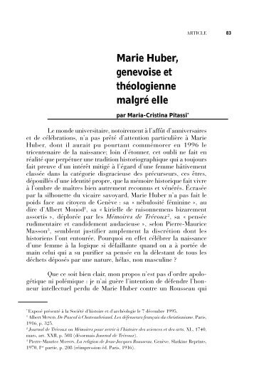 Marie Huber, genevoise et théologienne malgré elle - Société d ...