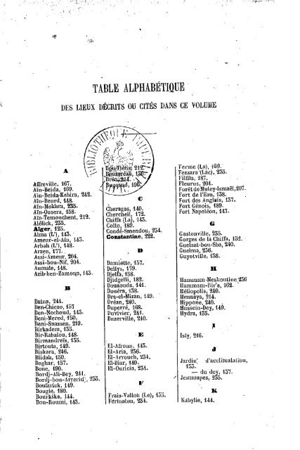 Guide Filias du voyageur en Algérie, 1865 - Accueil