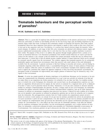 Trematode behaviours and the perceptual worlds of parasites1