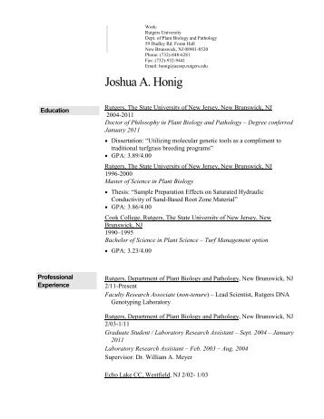 Contemporary Resume - Rutgers, The State University of New Jersey