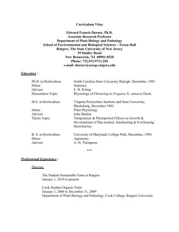 Curriculum Vitae Edward Francis Durner, Ph.D. Associate Research ...