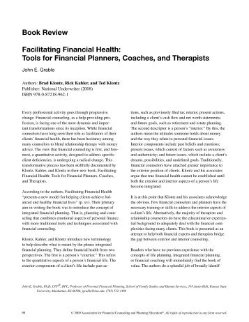 Book Review Facilitating Financial Health: Tools for ... - AFCPE
