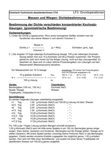 LF3: Grundoperationen Messen und Wiegen: Dichtebestimmung ...