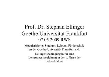 Prof. Dr. Stephan Ellinger Goethe Universität Frankfurt