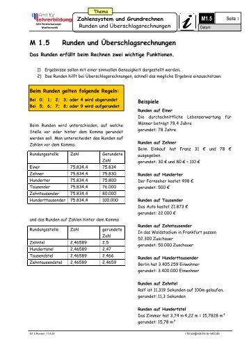 Aufgaben Runden/ Überschlagsrechnen - Hessen