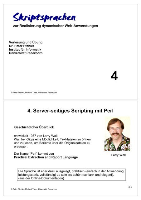 5 4. Server-seitiges Scripting mit Perl - Universität Paderborn