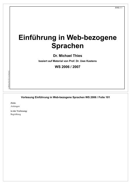 S1 Einführung in Web-bezogene Sprachen - Fachgebiet ...