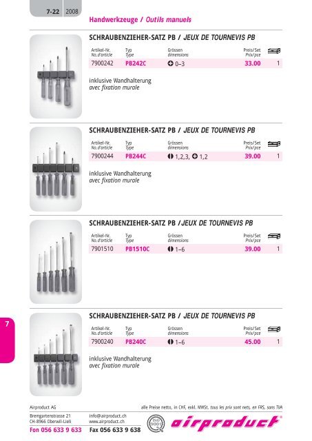 handwerkzeuge, elektrowerkzeuge outils manuels ... - Airproduct AG