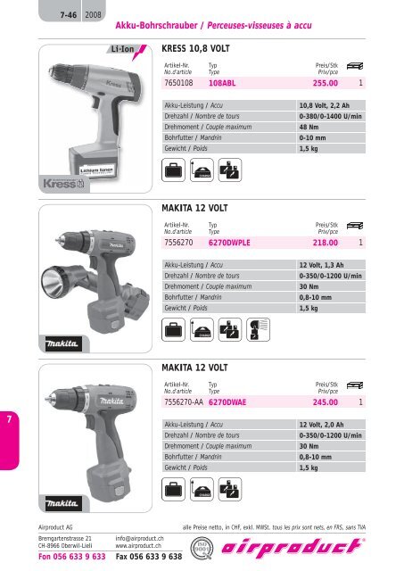 handwerkzeuge, elektrowerkzeuge outils manuels ... - Airproduct AG