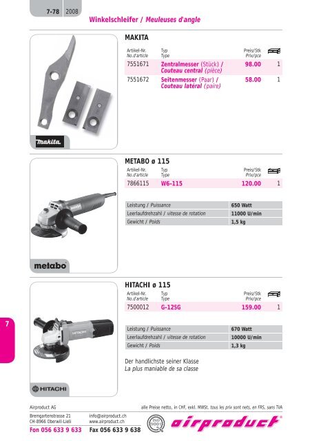 handwerkzeuge, elektrowerkzeuge outils manuels ... - Airproduct AG