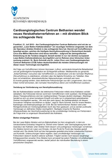 Cardioangiologisches Centrum Bethanien wendet neues ...
