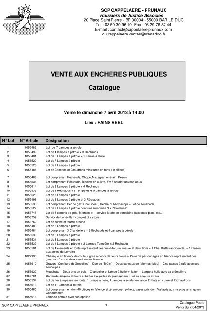 Catalogue VENTE AUX ENCHERES PUBLIQUES - Cappelaere ...