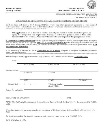 application to obtain copy of state summary criminal - Attorney ...