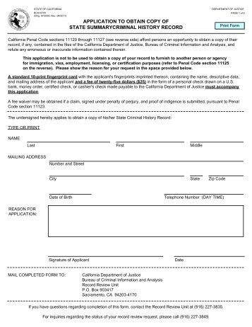 BCIA 8705 - Application to Obtain Copy of State ... - State of California