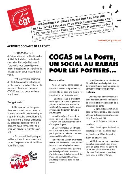 COGAS de La Poste, un social au rabais pour les ... - CGT Fapt