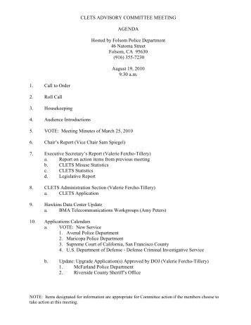 CLETS Advisory Committee (CAC) Meeting Agenda