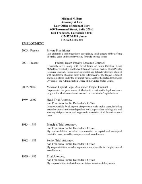 Resume Michael Burt - Attorney General