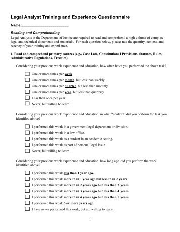 Training and Experience Questionnaire