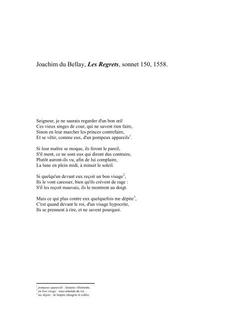 Joachim du Bellay, Les Regrets, sonnet 150, 1558.