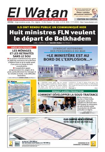 Huit ministres FLN veulent le départ de Belkhadem