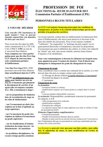 PROFESSION DE FOI - Université Paris Diderot-Paris 7