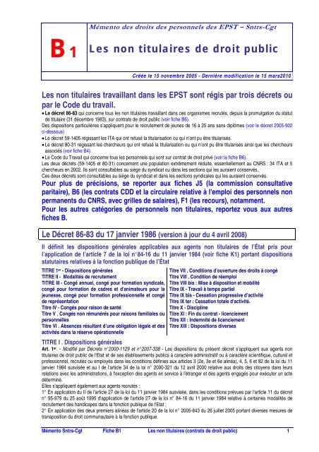 Les non titulaires de droit public - sntrs-cgt - CNRS