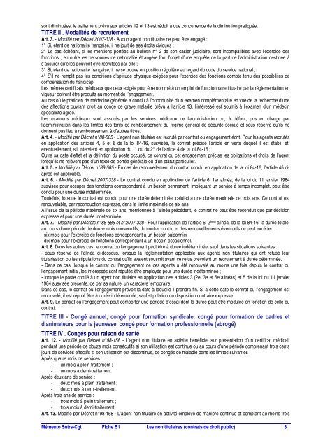 Les non titulaires de droit public - sntrs-cgt - CNRS