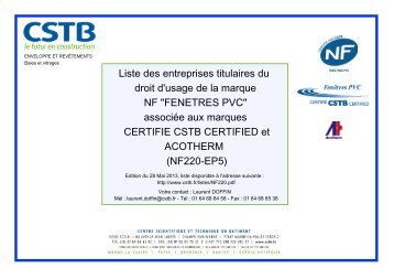 Liste des entreprises titulaires du droit d'usage de la marque ... - CSTB