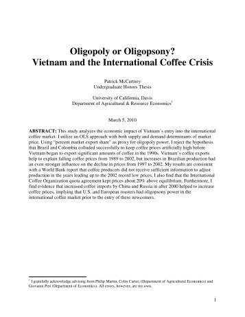 Oligopoly or Oligopsony? Vietnam and the International Coffee Crisis