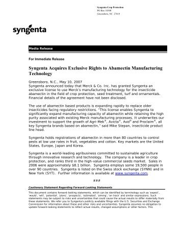 Syngenta Acquires Exclusive Rights to Abamectin ... - AgFax
