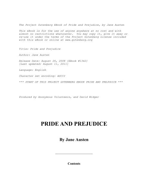 Pride and Prejudice, by Jane Austen - Mirrors hosted by aggregate.org