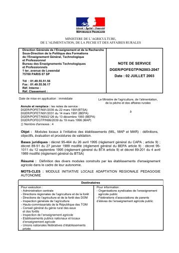 NOTE DE SERVICE DGER/POFEGTP/N2003-2047 Date ... - ChloroFil