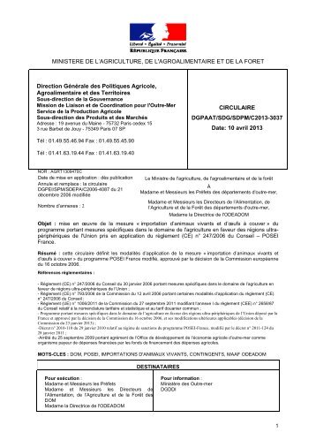 Circulaire DGPAAT/SDG/SDPM/C2013-3037 du 10/04/2013