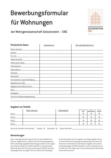 Kontakt / Einsendeadresse - Wohngenossenschaft Geissenstein-Ebg