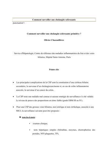 Comment surveiller une cholangite sclérosante punctuation ... - Afef