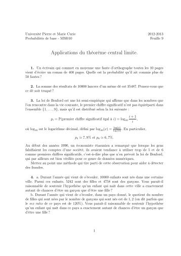Feuille 9 - Université Pierre et Marie CURIE