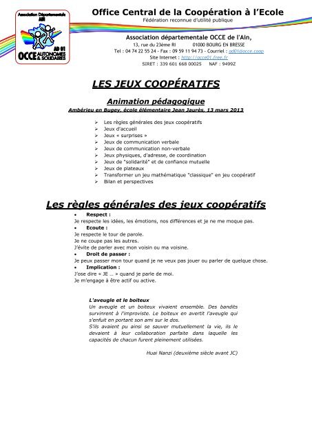 Jeux Coop ratifs OCCE De L Ain Free