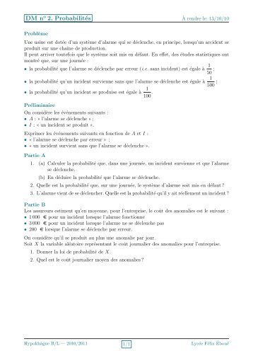 DM n°2: Probabilités conditionnelles - Mathématiques à Éboué ...